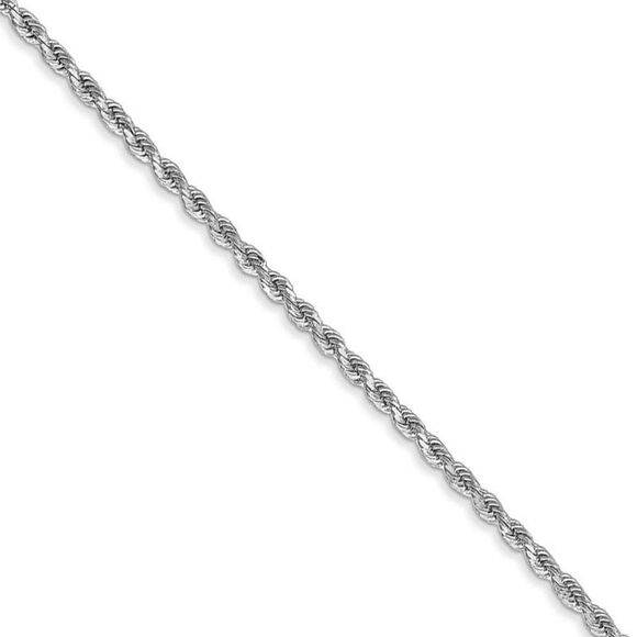 1.8mm 14k White Gold Diamond Cut Solid Rope Chain Necklace 28 Inch